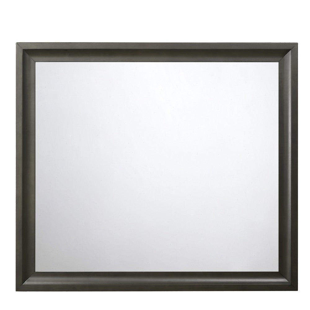Contemporary Style Wooden Mirror with Raised Edge Framework, Gray - BM205594