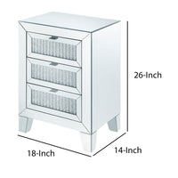 Contemporary Style Wooden Mirrored Night Table with 3 Drawers, Silver - BM205596