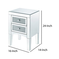 Wooden Night Table with 2 Spacious Drawers and Tapered Legs, Silver - BM205597