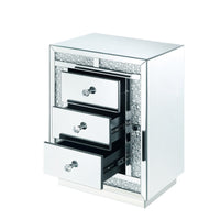Mirrored Wooden Night Table with Flat Base and 3 Drawers, Silver - BM205599