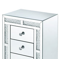 Mirrored Wooden Night Table with Flat Base and 3 Drawers, Silver - BM205599