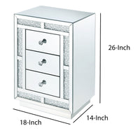 Mirrored Wooden Night Table with Flat Base and 3 Drawers, Silver - BM205599