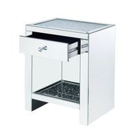 Mirrored Wooden Night Table with 1 Drawer and Bottom Shelf, Silver - BM205600