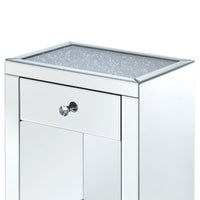 Mirrored Wooden Night Table with 1 Drawer and Bottom Shelf, Silver - BM205600