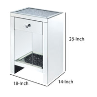 Mirrored Wooden Night Table with 1 Drawer and Bottom Shelf, Silver - BM205600