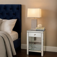 Mirrored Wooden Night Table with 1 Drawer and Bottom Shelf, Silver - BM205600