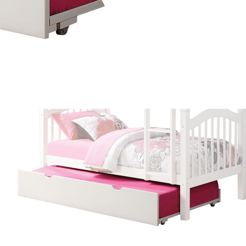 Twin Size Wooden Trundle with Caster Wheels and Cut Out Handles, White - BM205601