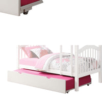 Twin Size Wooden Trundle with Caster Wheels and Cut Out Handles, White - BM205601