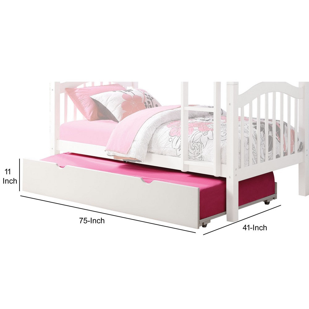 Twin Size Wooden Trundle with Caster Wheels and Cut Out Handles, White - BM205601