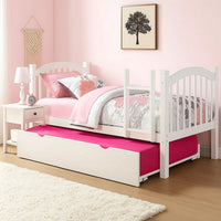 Twin Size Wooden Trundle with Caster Wheels and Cut Out Handles, White - BM205601