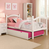 Twin Size Wooden Trundle with Caster Wheels and Cut Out Handles, White - BM205601