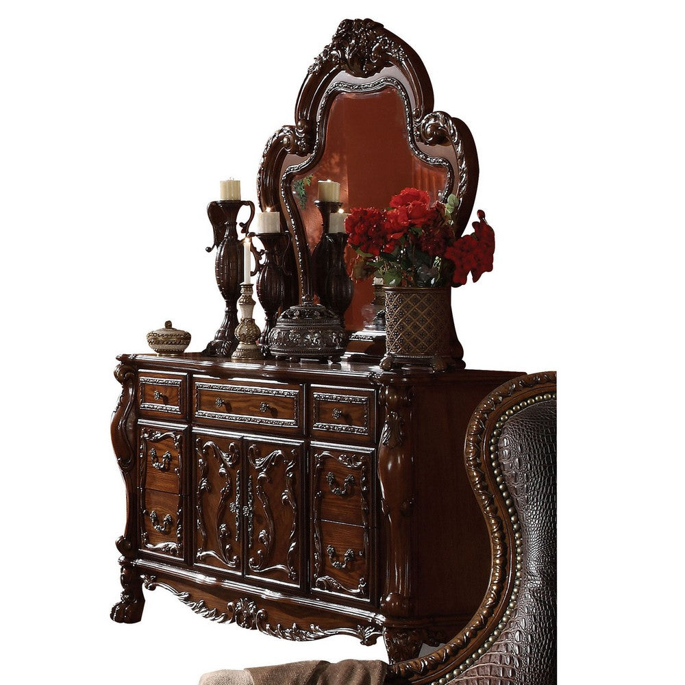 Traditional Wooden Mirror with Oversized Polyresin Scrollwork, Brown - BM205613