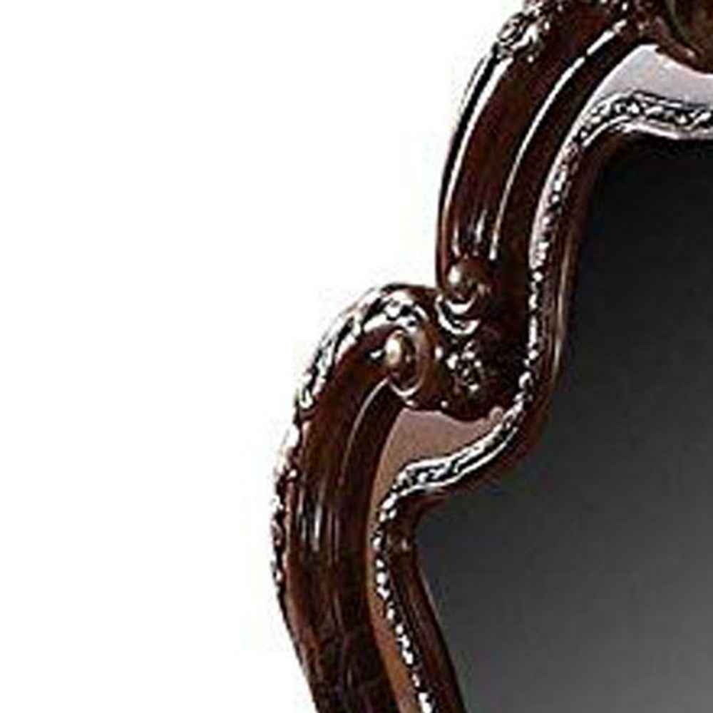 Traditional Wooden Mirror with Oversized Polyresin Scrollwork, Brown - BM205613