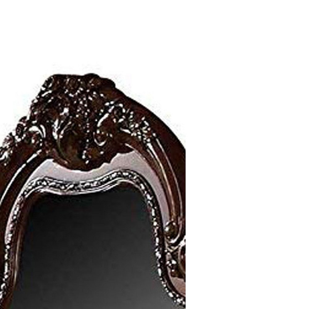 Traditional Wooden Mirror with Oversized Polyresin Scrollwork, Brown - BM205613
