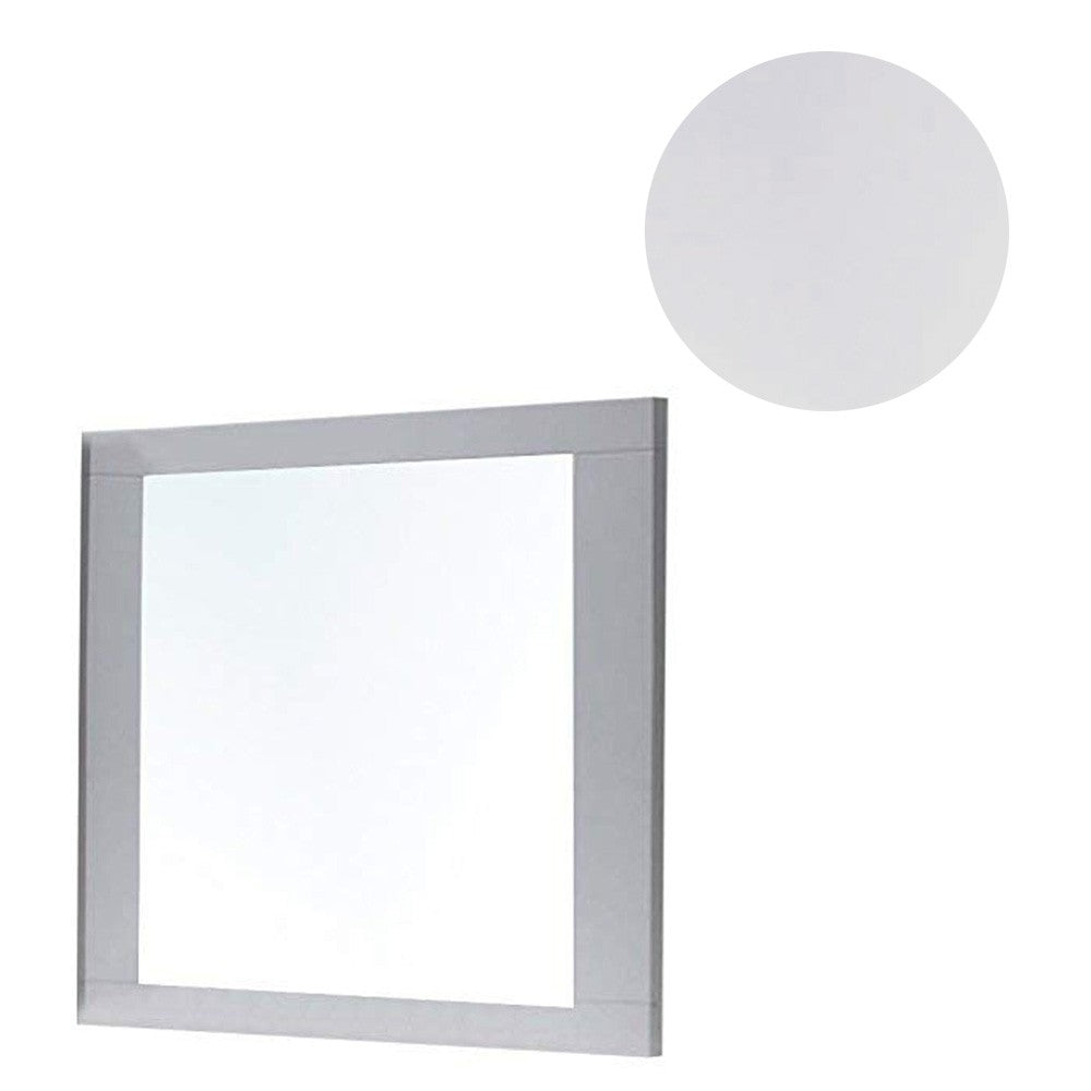 Rectangular Wooden Frame Mirror with Beveled Edges, White and Silver - BM205634