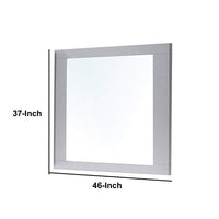 Rectangular Wooden Frame Mirror with Beveled Edges, White and Silver - BM205634