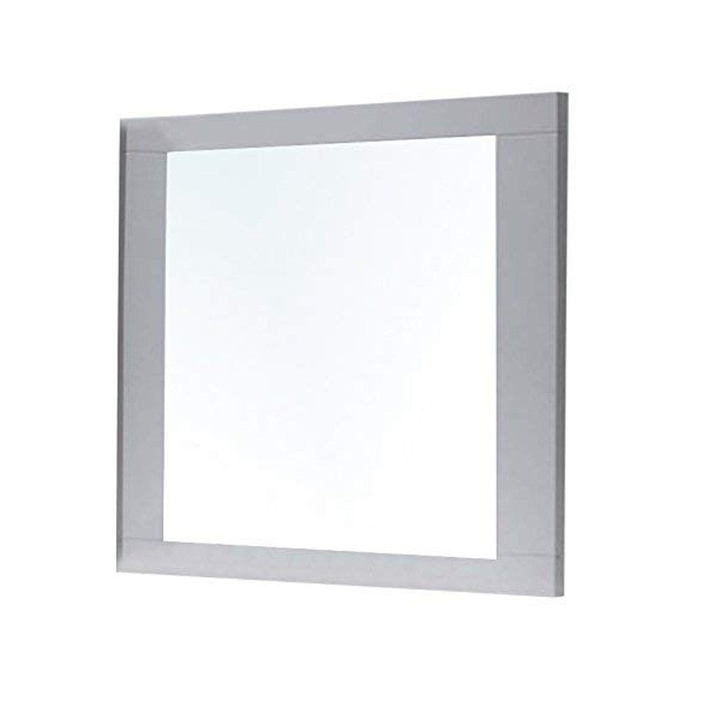 Rectangular Wooden Frame Mirror with Beveled Edges, White and Silver - BM205634
