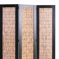 Wooden 3 Panel Room Divider with Wicker Panelling, Brown and Black - BM205773