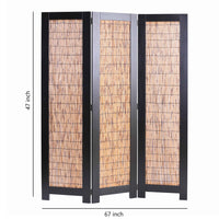 Wooden 3 Panel Room Divider with Wicker Panelling, Brown and Black - BM205773