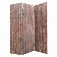 Textured and Bark Designed Wooden 3 Panel Room Divider , Natural Brown - BM205776