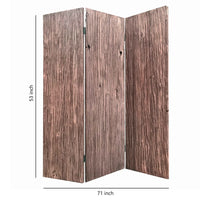 Textured and Bark Designed Wooden 3 Panel Room Divider , Natural Brown - BM205776