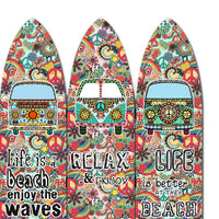 Beach Themed Surfboard Shaped 3 Panel Room Divider, Multicolor - BM205778