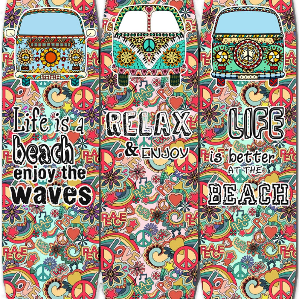 Beach Themed Surfboard Shaped 3 Panel Room Divider, Multicolor - BM205778