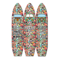 Beach Themed Surfboard Shaped 3 Panel Room Divider, Multicolor - BM205778