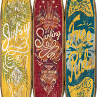 Beach Themed Surfboard Shaped 3 Panel Wooden Room Divider, Multicolor - BM205779