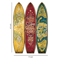 Beach Themed Surfboard Shaped 3 Panel Wooden Room Divider, Multicolor - BM205779