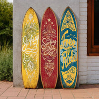 Beach Themed Surfboard Shaped 3 Panel Wooden Room Divider, Multicolor - BM205779