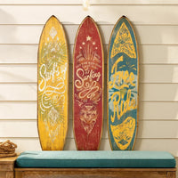 Beach Themed Surfboard Shaped 3 Panel Wooden Room Divider, Multicolor - BM205779