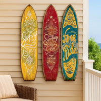 Beach Themed Surfboard Shaped 3 Panel Wooden Room Divider, Multicolor - BM205779