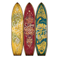 Beach Themed Surfboard Shaped 3 Panel Wooden Room Divider, Multicolor - BM205779
