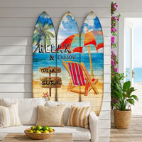 Lounge and Umbrella Print Surfboard Shaped 3 Panel Room Divider, Multicolor - BM205780