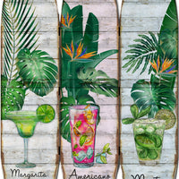Surfboard Shaped Palm Leaf and Drinks Print 3 Panel Room Divider, Multicolor - BM205781