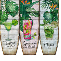 Surfboard Shaped Palm Leaf and Drinks Print 3 Panel Room Divider, Multicolor - BM205781