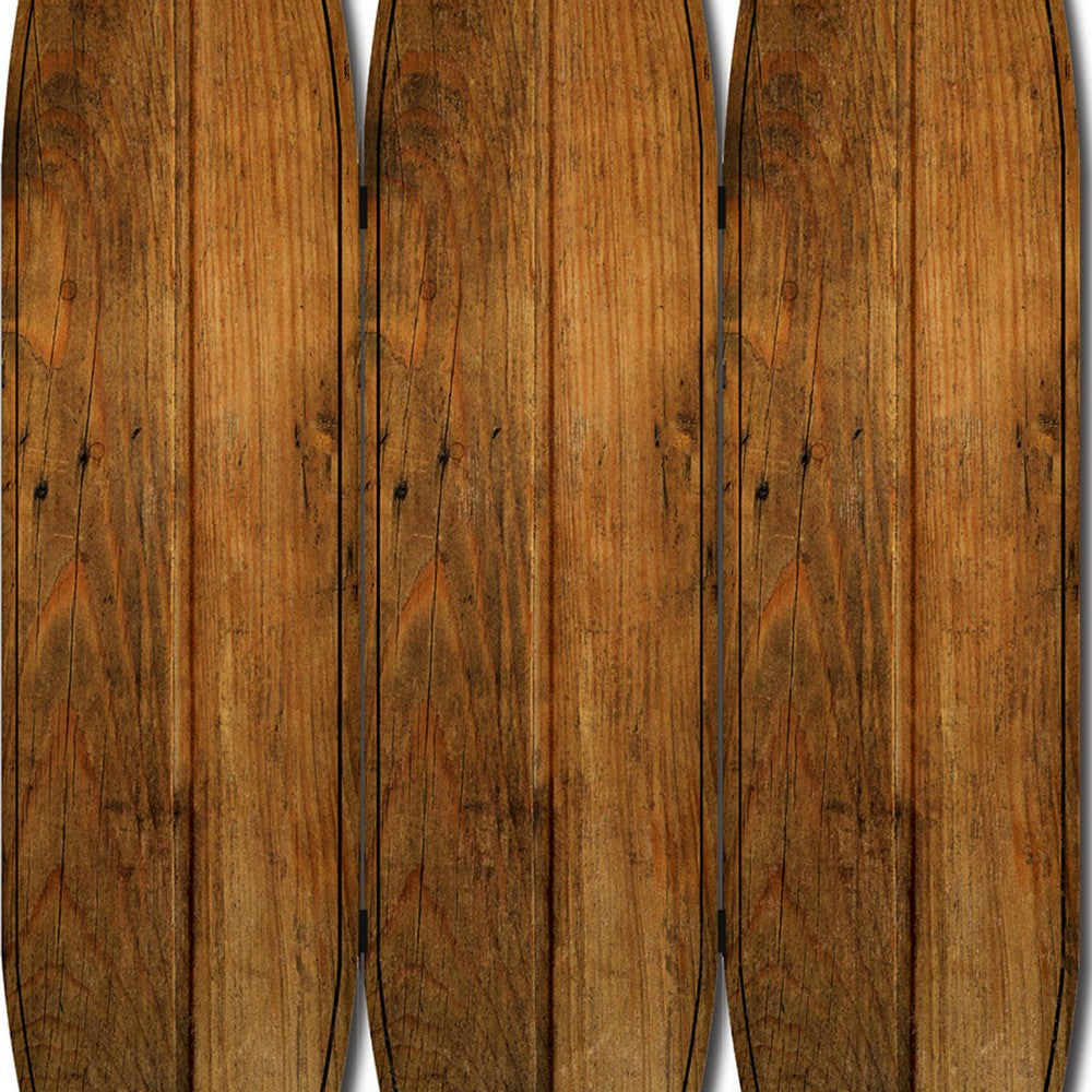 Plank Style Surfboard Shaped 3 Panel Wooden Room Divider, Brown - BM205782