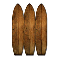 Plank Style Surfboard Shaped 3 Panel Wooden Room Divider, Brown - BM205782