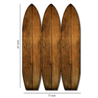 Plank Style Surfboard Shaped 3 Panel Wooden Room Divider, Brown - BM205782