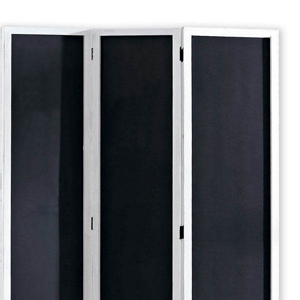 Chalkboard and Wooden 3 Panel Room Divider, Black and White - BM205784