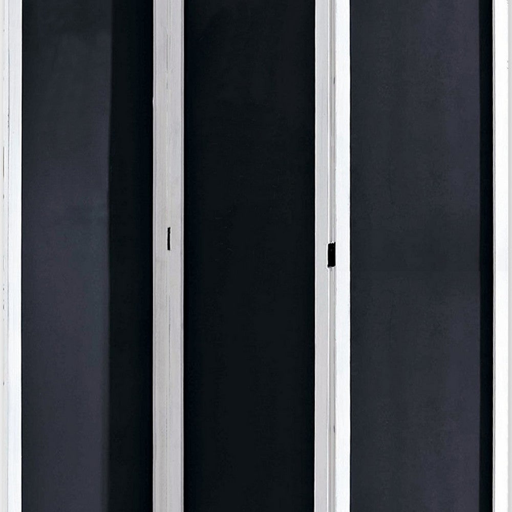 Chalkboard and Wooden 3 Panel Room Divider, Black and White - BM205784