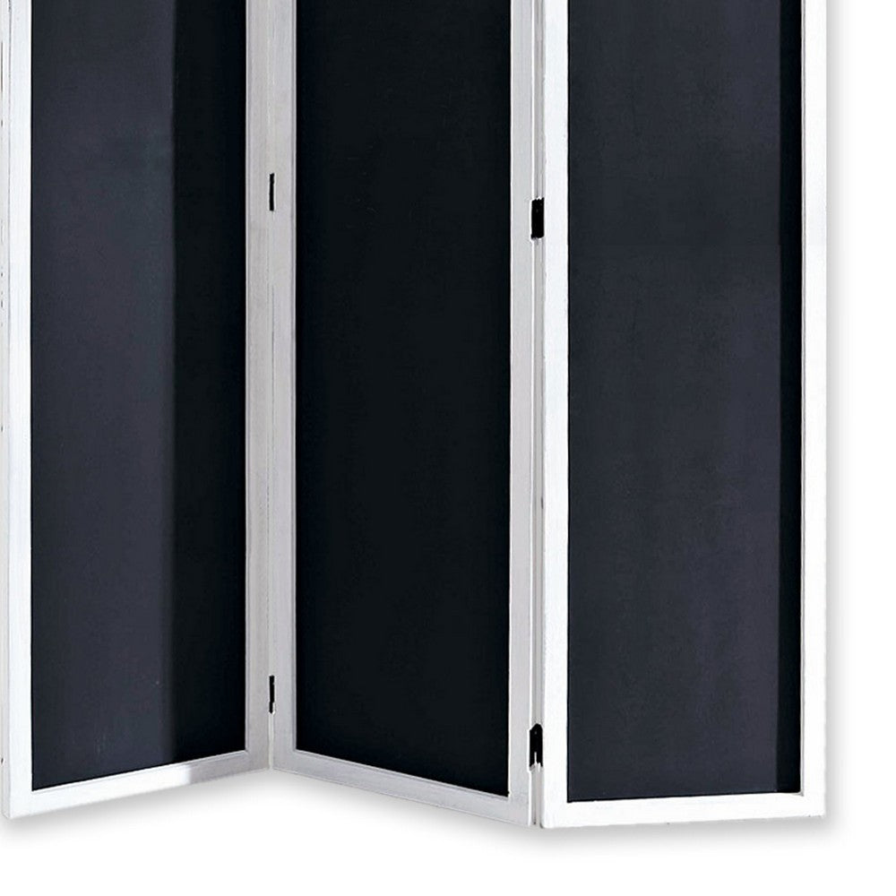 Chalkboard and Wooden 3 Panel Room Divider, Black and White - BM205784