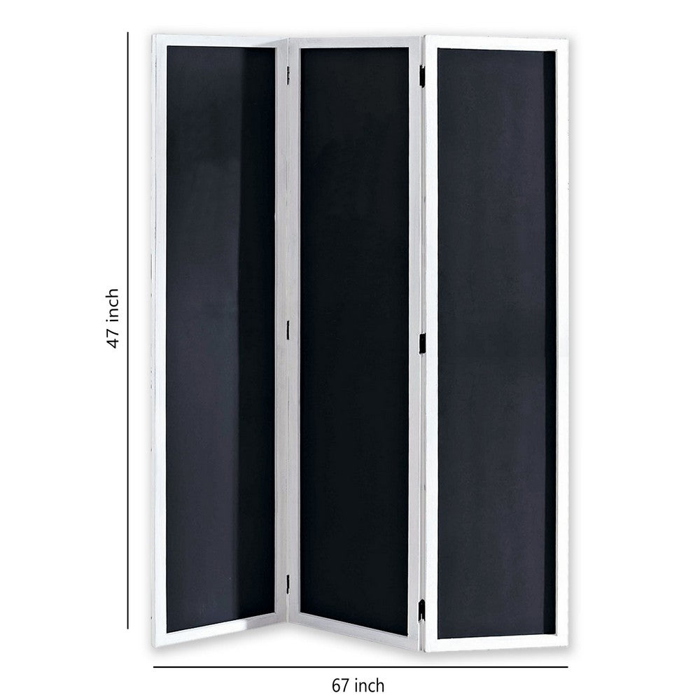 Chalkboard and Wooden 3 Panel Room Divider, Black and White - BM205784