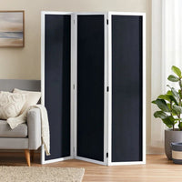 Chalkboard and Wooden 3 Panel Room Divider, Black and White - BM205784
