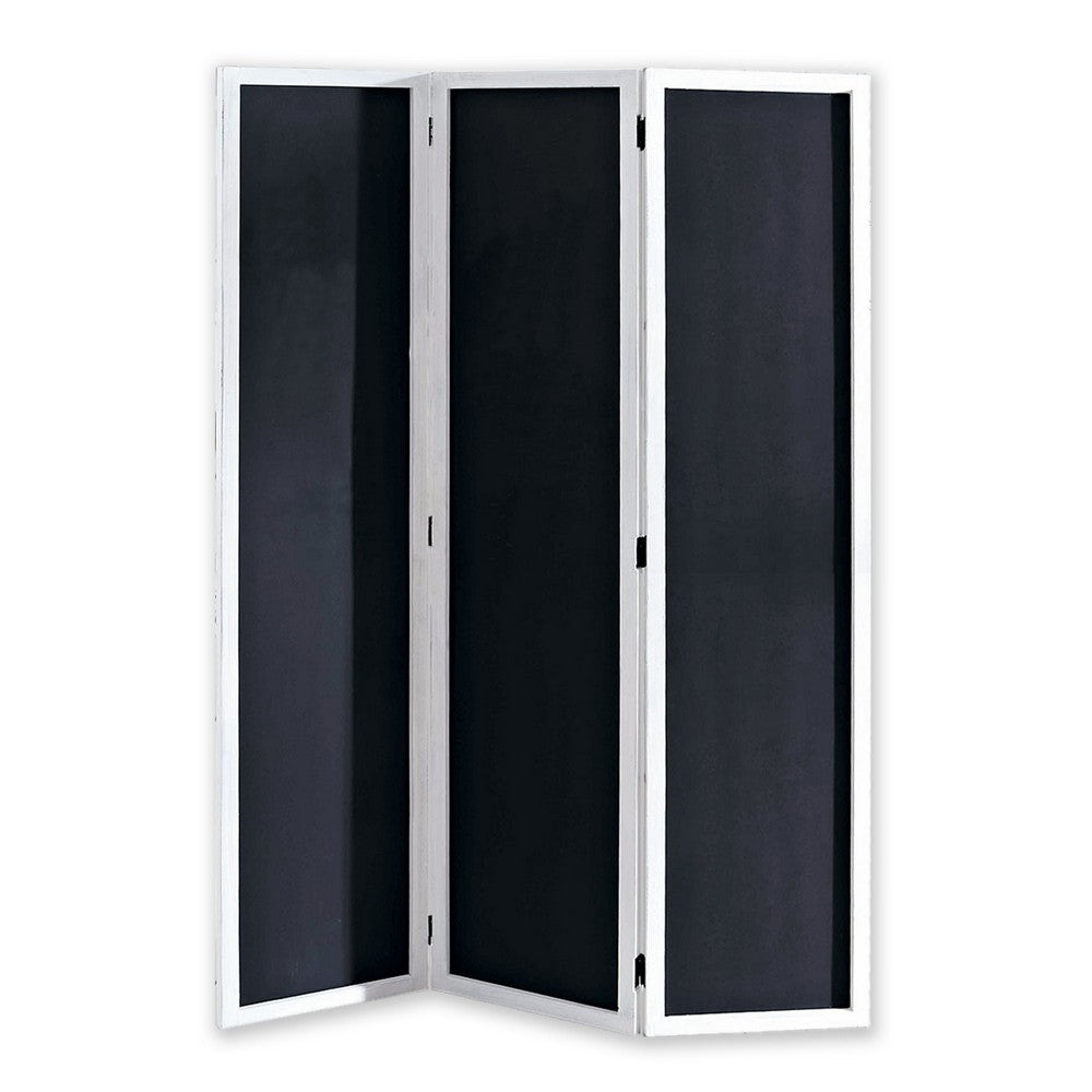 Chalkboard and Wooden 3 Panel Room Divider, Black and White - BM205784