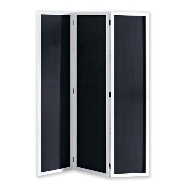 Chalkboard and Wooden 3 Panel Room Divider, Black and White - BM205784