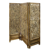 Woven Seagrass 3 Panel Wooden Room Divider, Natural Brown - BM205797