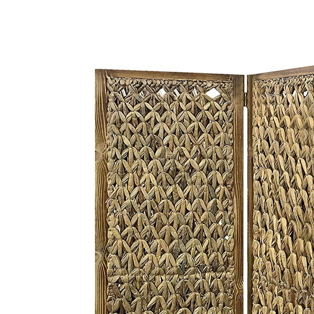Woven Seagrass 3 Panel Wooden Room Divider, Natural Brown - BM205797