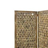 Woven Seagrass 3 Panel Wooden Room Divider, Natural Brown - BM205797